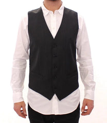 Dolce & Gabbana Gray Striped Wool Single Breasted Vest - IT48 | M - Vests