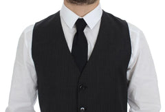 Dolce & Gabbana Gray Striped Wool Single Breasted Vest - IT48 | M - Vests