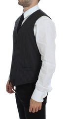 Dolce & Gabbana Gray Striped Wool Single Breasted Vest - IT48 | M - Vests