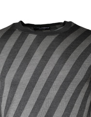 Dolce & Gabbana Gray Stripes Long Sleeve Round Neck Pullover Sweater - IT46 | S - Sweaters