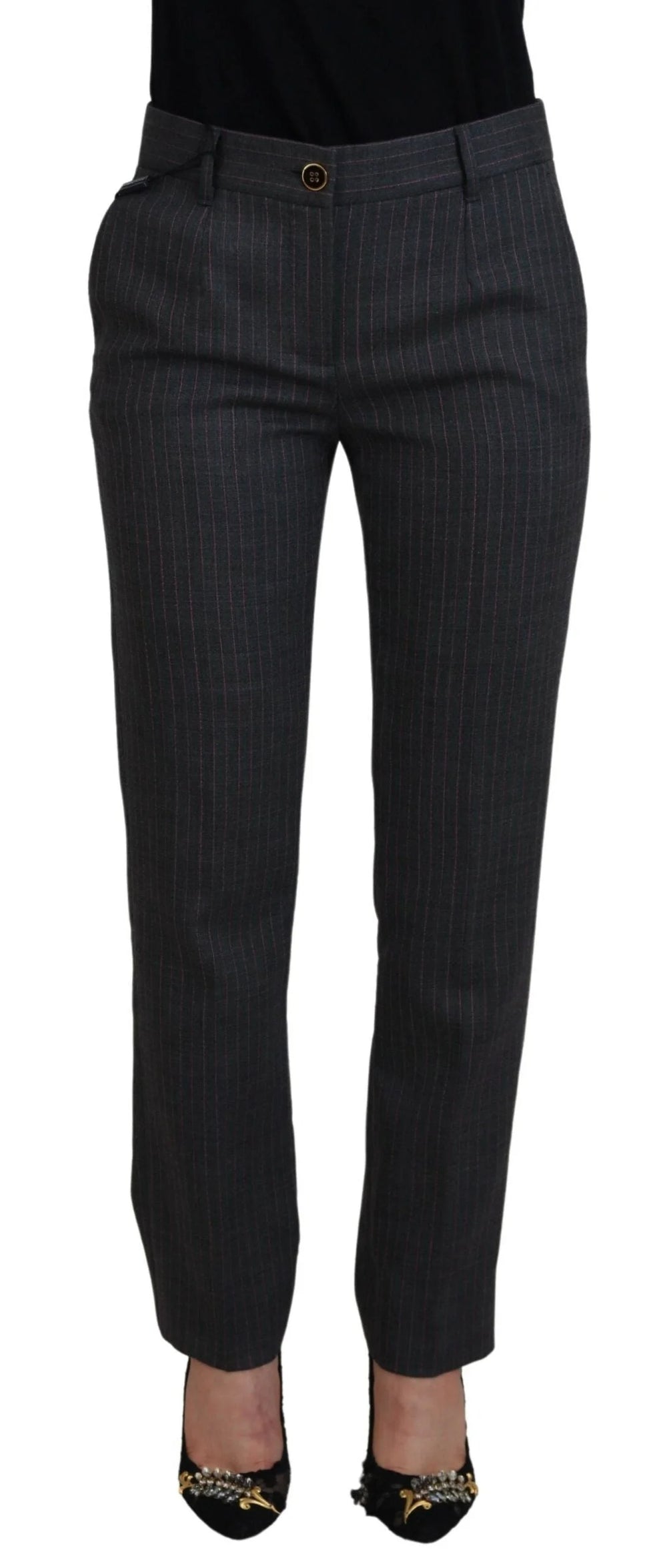Dolce & Gabbana Gray Stripes Wool Tapered Women Pants - IT38|XS - Trousers
