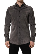 Dolce & Gabbana Gray Suede Long Sleeves Button Down Shirt - IT48 | M