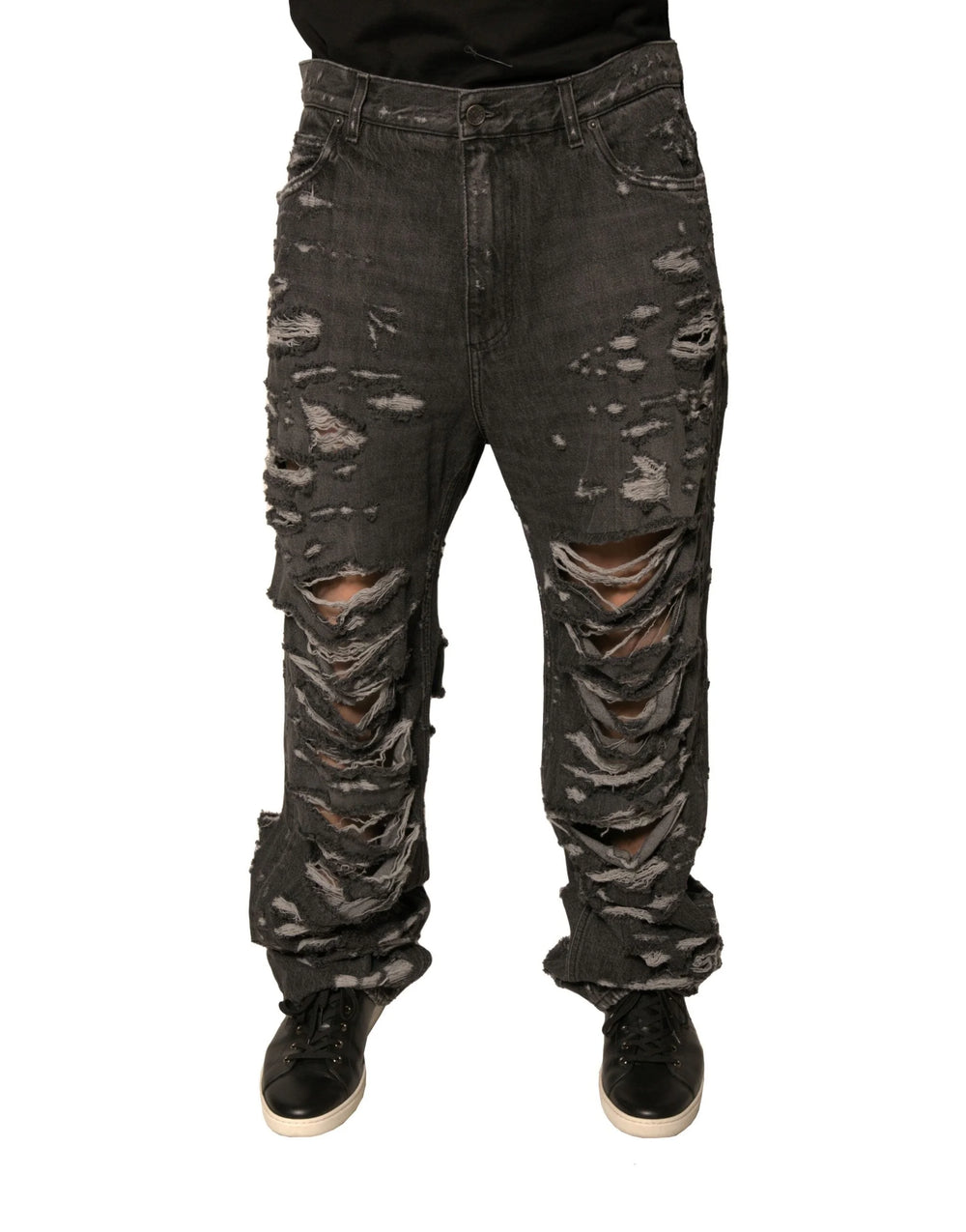 Dolce & Gabbana Gray Tattered Cotton Straight Men Denim Jeans - Jeans