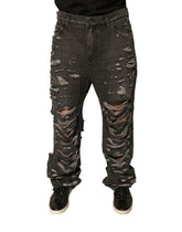 Dolce & Gabbana Gray Tattered Cotton Straight Men Denim Jeans - Jeans