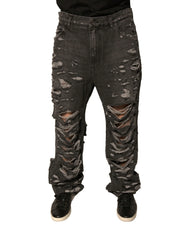 Dolce & Gabbana Gray Tattered Cotton Straight Men Denim Jeans - Jeans