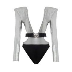 Dolce & Gabbana Gray Viscose One-Piece Swimsuit - IT2 | S - One-Piece Swimsuits