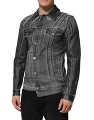 Dolce & Gabbana Gray Washed Cotton Stretch Denim Jacket - IT48 | M - Trucker Jackets