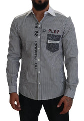 Dolce & Gabbana Gray White Striped Slim Fit Shirt - Shirts