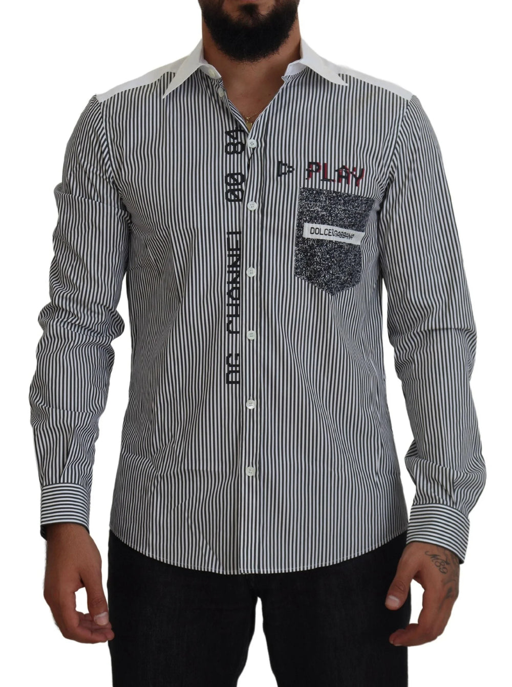 Dolce & Gabbana Gray White Striped Slim Fit Shirt - Shirts