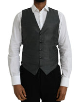 Dolce & Gabbana Gray Wool Formal Dress Waistcoat Vest - IT48 | M - Vests