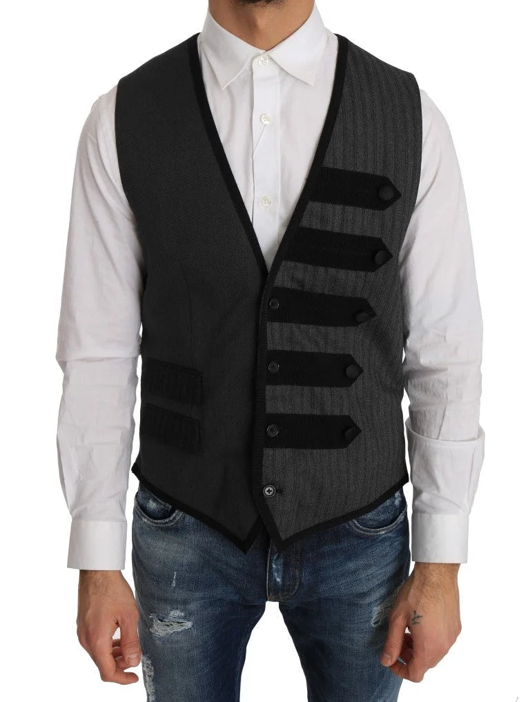 Dolce & Gabbana Gray Wool Patterned Slim Vest - IT48 | M - Vests