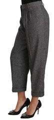 Dolce & Gabbana Gray Wool Pleated Cropped Trouser Pants - IT50|3XL - Trousers