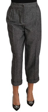 Dolce & Gabbana Gray Wool Pleated Cropped Trouser Pants - IT50|3XL - Trousers