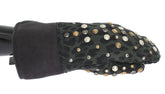 Dolce & Gabbana Gray Wool Shearling Studded Green Leopard Gloves - 9|M