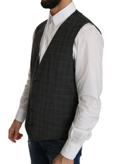 Dolce & Gabbana Gray Wool STAFF Checkered Stretch Vest - IT52 | XL - Vests