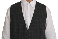 Dolce & Gabbana Gray Wool STAFF Checkered Stretch Vest - IT52 | XL - Vests