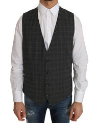 Dolce & Gabbana Gray Wool STAFF Checkered Stretch Vest - IT52 | XL - Vests