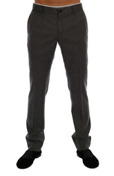 Dolce & Gabbana Gray Wool Striped Formal Pants - IT54 | XL - Trousers