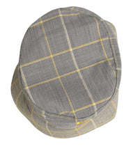 Dolce & Gabbana Gray Yellow Wool Blend Plaid Bucket Cap Men Hat - 59 cm|L - Bucket Hats