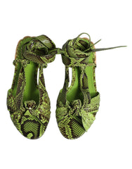 Dolce & Gabbana Green Animal Print Ankle Wrap Sandals Shoes - EU39.5/US9 - Sandals