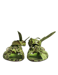 Dolce & Gabbana Green Animal Print Ankle Wrap Sandals Shoes - EU39.5/US9 - Sandals