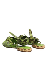 Dolce & Gabbana Green Animal Print Ankle Wrap Sandals Shoes - EU39.5/US9