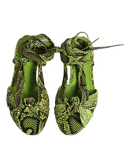 Dolce & Gabbana Green Animal Print Ankle Wrap Sandals Shoes - EU39.5/US9