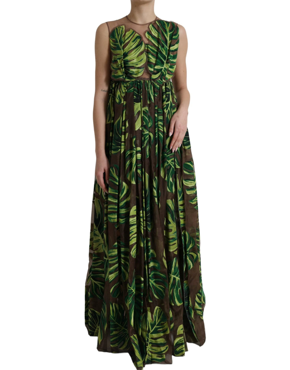 Dolce & Gabbana Green Banana Leaf Sleeveless Long Maxi Dress - IT40|S - Dresses