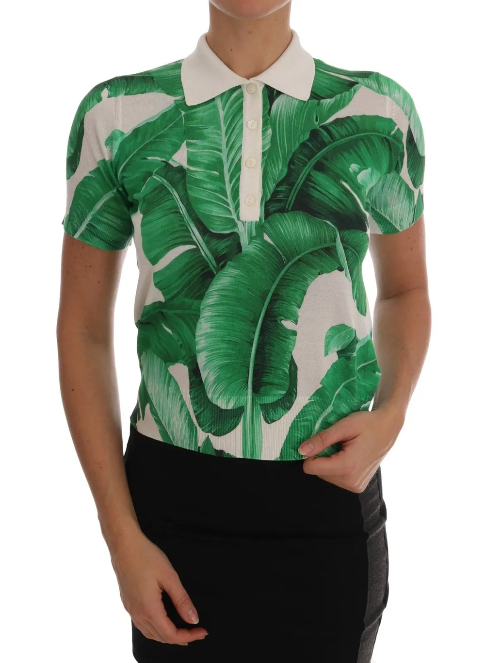 Dolce & Gabbana Green Banana Print Silk Polo T-shirt - IT38 | S - Polos