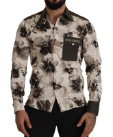 Dolce & Gabbana Green Beige Floral Cotton Stretch Exclusive Shirt - IT38 | XS - Shirts