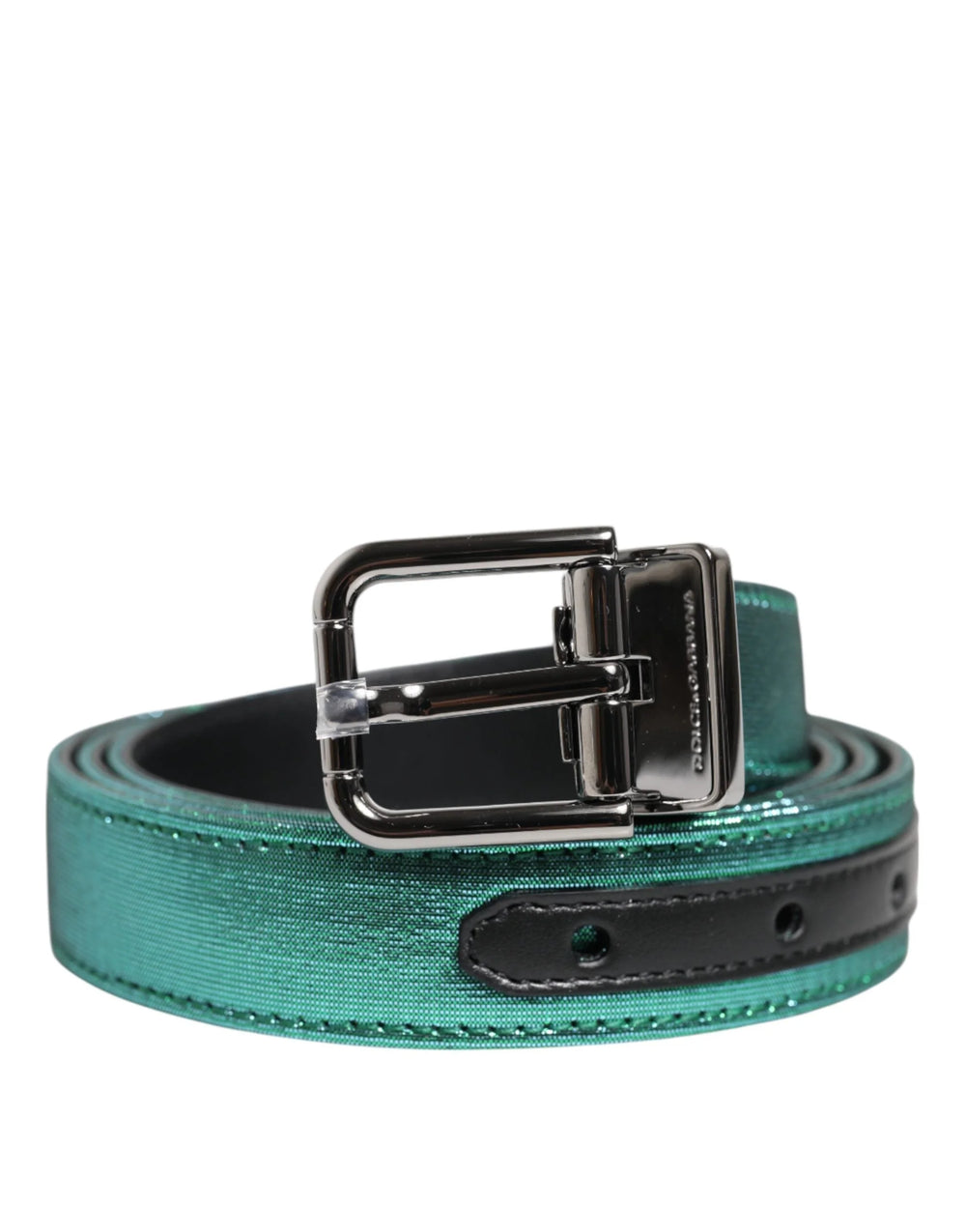 Dolce & Gabbana Green Black Polyester Metal Buckle Belt - Belts