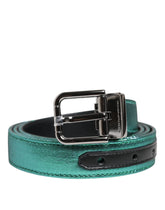 Dolce & Gabbana Green Black Polyester Metal Buckle Belt - Belts