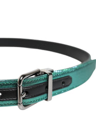 Dolce & Gabbana Green Black Polyester Metal Buckle Belt - Belts