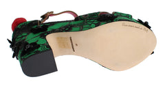 Dolce & Gabbana Green Brocade Snakeskin Roses Crystal Shoes - EU35/US4.5 - Sandals