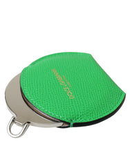 Dolce & Gabbana Green Calfskin Leather Round Logo Hand Mirror Holder - Face Mirrors