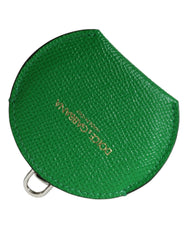 Dolce & Gabbana Green Calfskin Leather Round Logo Hand Mirror Holder - Face Mirrors