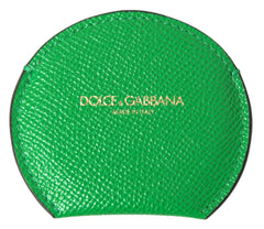 Dolce & Gabbana Green Calfskin Leather Round Logo Hand Mirror Holder - Face Mirrors