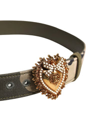 Dolce & Gabbana Green Camouflage Devotion Metal Buckle Belt - 75 cm / 30 Inches