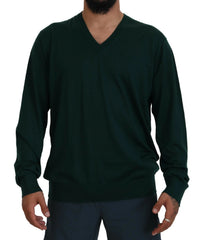 Dolce & Gabbana Green Cashmere V-neck Pullover Sweater - Sweaters