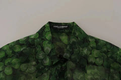 Dolce & Gabbana Green Clover Print Long Sleeves Collared Top Blouse - IT38 | XS - Blouses