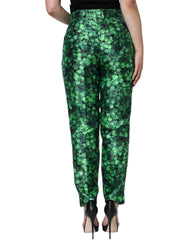 Dolce & Gabbana Green Clover Silk Satin High Waist Tapered Pants - IT44 | L - Trousers