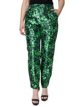 Dolce & Gabbana Green Clover Silk Satin High Waist Tapered Pants - IT44 | L - Trousers