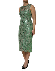 Dolce & Gabbana Green Cotton Floral Lace Sheath Midi Dress - IT42|M