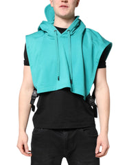 Dolce & Gabbana Green Cotton Hooded Men Sportswear Vest Sweater - Hoodies
