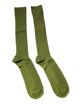 Dolce & Gabbana Green Cotton Logo Over The Calf Socks - L - Crew Socks