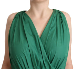 Dolce & Gabbana Green Cotton Sleeveless V-neck Dress - IT46|XL - Dresses