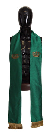 Dolce & Gabbana Green Crown Embroidered Shawl Fringe Blend Silk - Scarves & Shawls