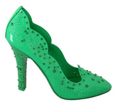 Dolce & Gabbana Green Crystal Floral Heels CINDERELLA Shoes - EU40/US9.5 - Heels