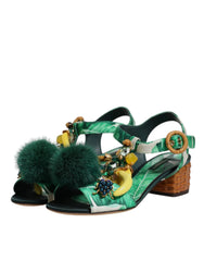 Dolce & Gabbana Green Crystal Fur Embellished Sandals Shoes - EU36.5/US6 - Sandals