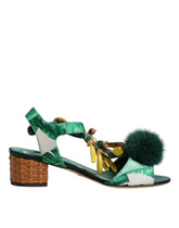 Dolce & Gabbana Green Crystal Fur Embellished Sandals Shoes - EU36.5/US6 - Sandals